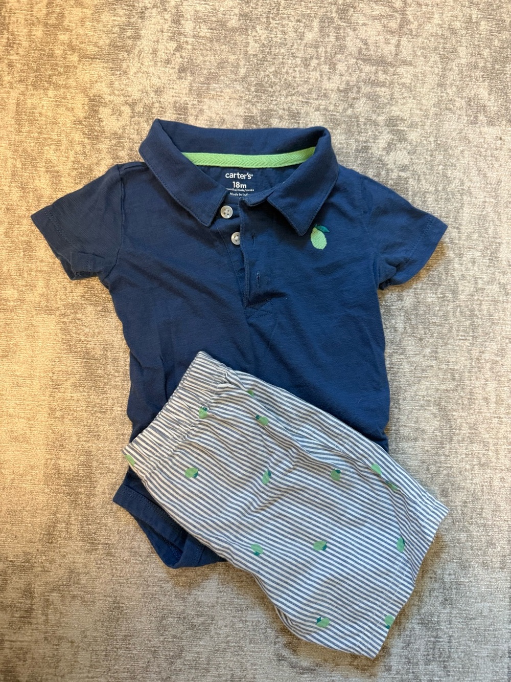 Carter's Navy Polo Bodysuit with Striped Shorts - Navy & Green